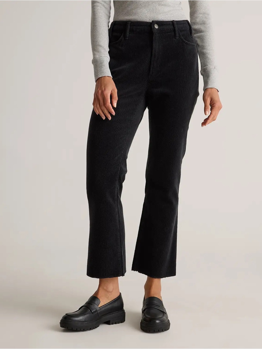 Quince Organic Stretch Corduroy Kick Flare Pants in Black Size 14